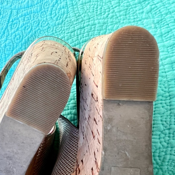 Anne Klein Gold Tone Leather Upper Cork Wedge Open Toe Sandal with Large Bow - Picture 10 of 16